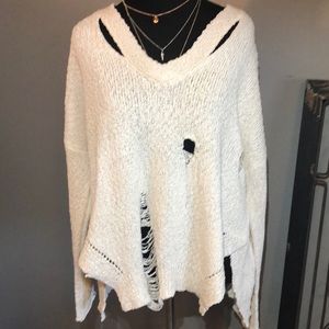 Cream distressed sweater, size small